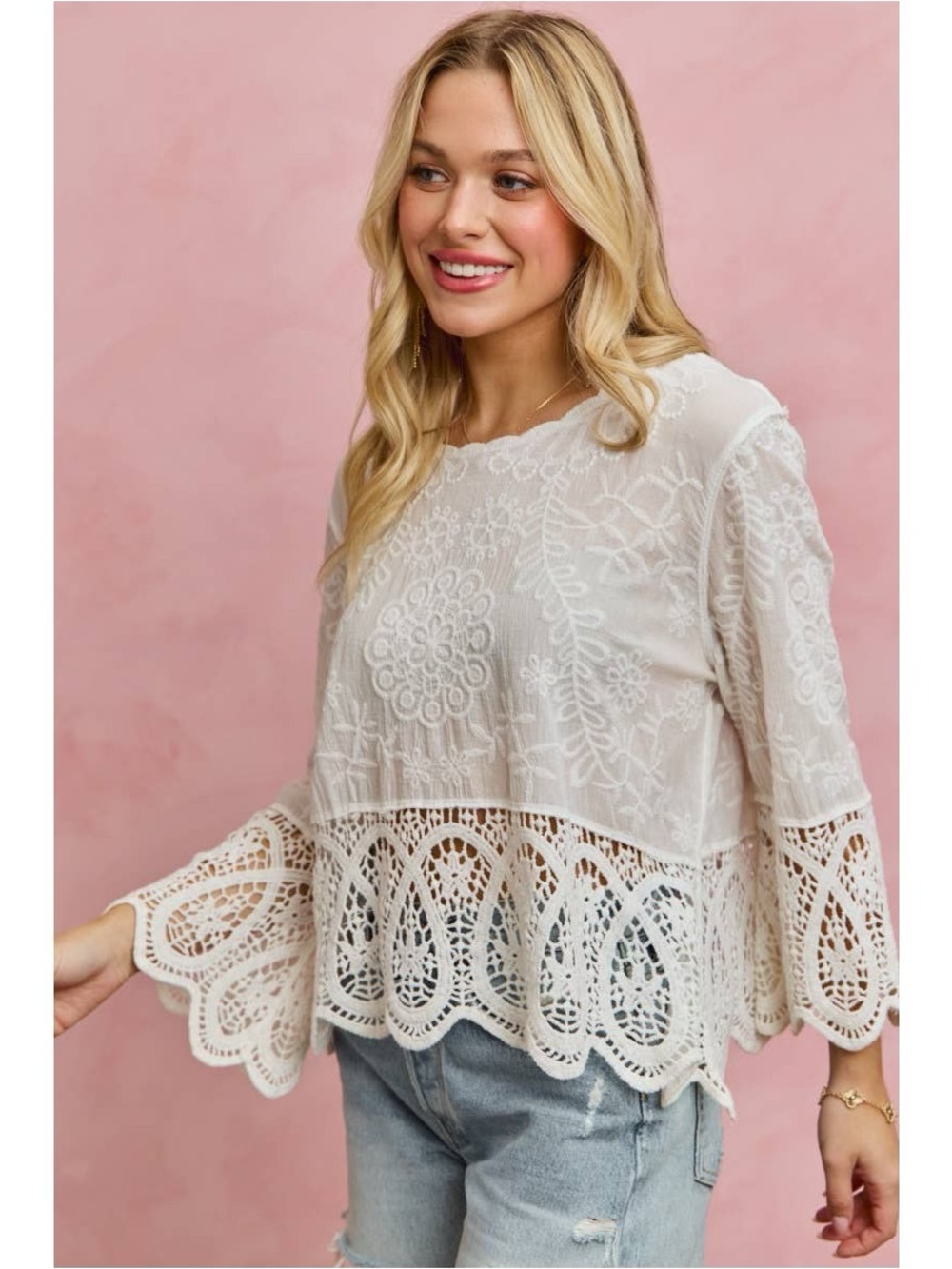 Embroidered Lace Charm Blouse - Off White - Picture 5 of 5